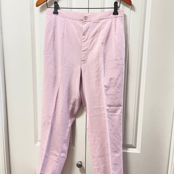 Vintage High-Waisted Zipper Button Trousers Lavender Pink - Picture 2 of 9
